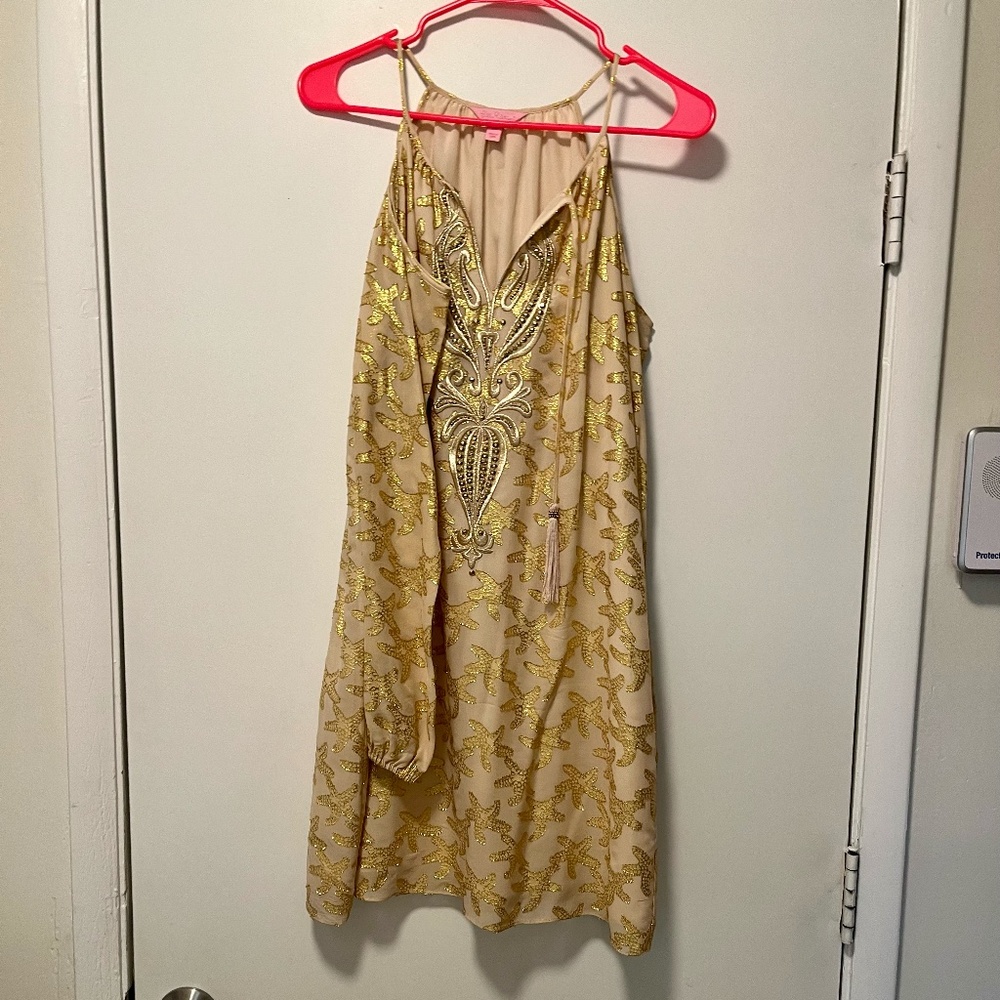 Lilly Pulitzer Fulton Gold Metallic Starfish Dress